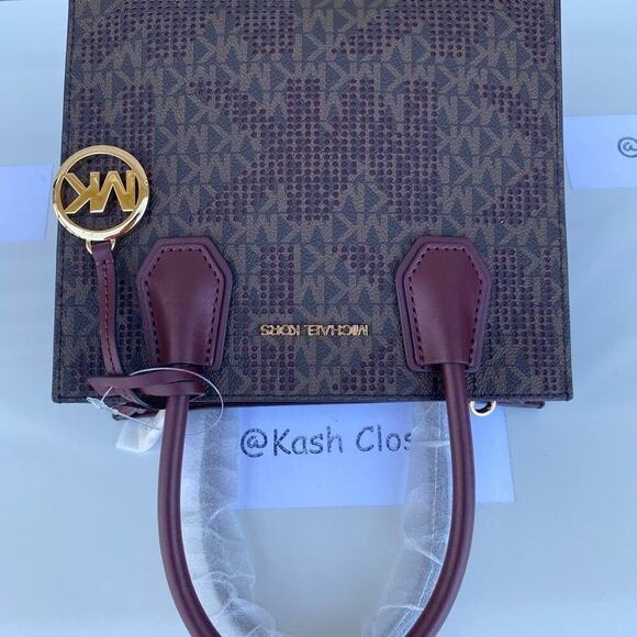 Michael Kors Mercer Messenger Bag Medium Satchel Purse MK Signature Merlot - Picture 4 of 9